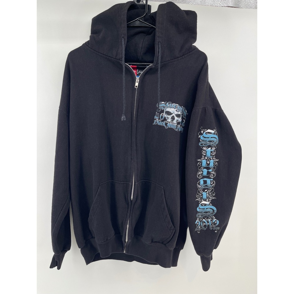 Jon Lauren Sturgis 2012 Black Hills Rally Biker Skull Zip Hoodie Black Womens XL